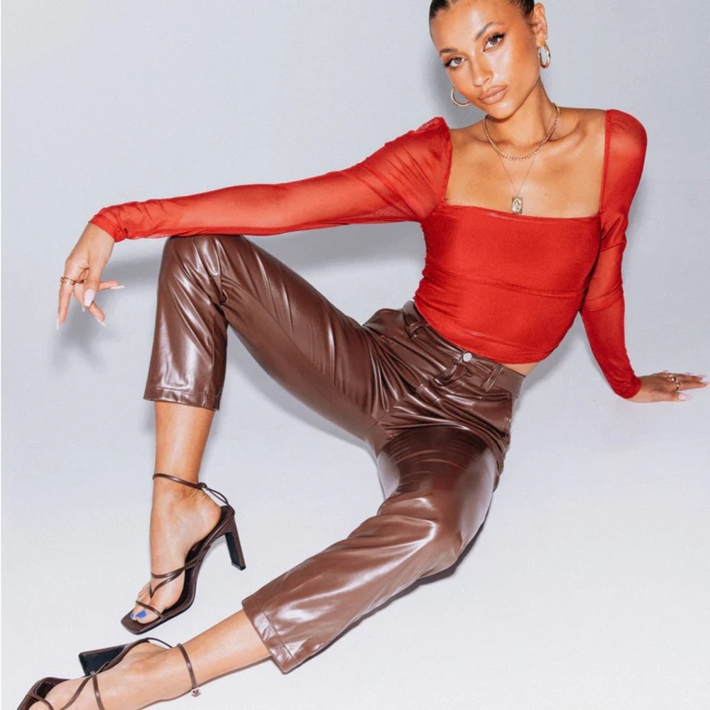 Princess Polly Vegan Leather Brown Pants